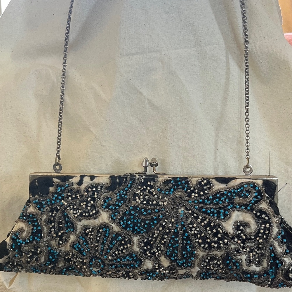 Elegant Black and Blue Beaded Clutch